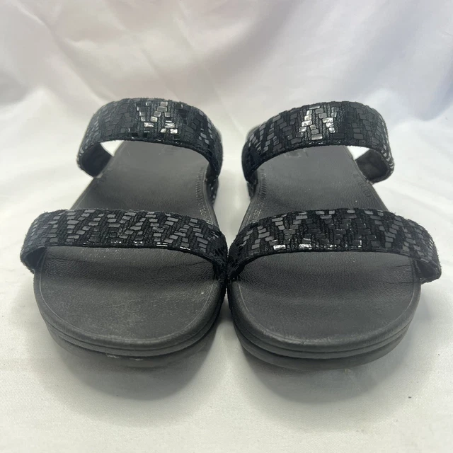 FitFlop Womens Sz 7 Lottie Chevron Suede Slide Comfortable Sandals All Black 3