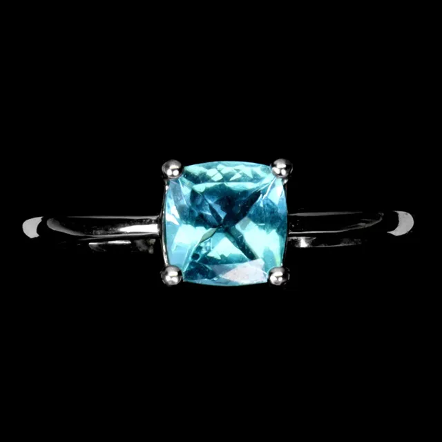 Unheated Cushion Apatite 6mm 14K White Gold Plate 925 Sterling Silver Ring 7.5