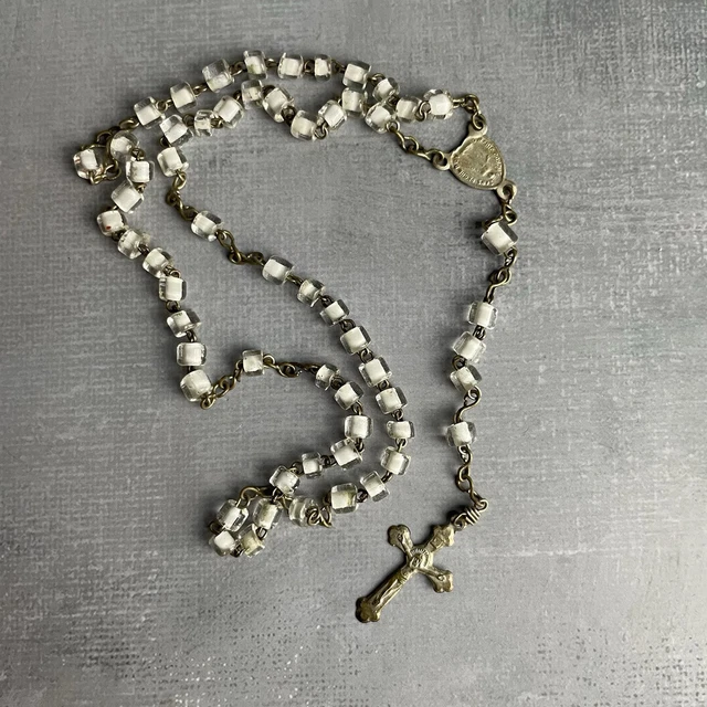 Collier Vintage Ras Du Cou En Perles De Verre Taillées Transparentes - Longueur 40.5 Cm - Occasion