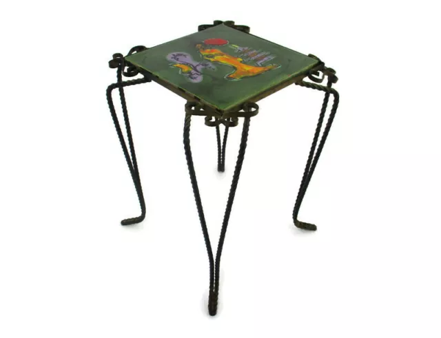 Vintage Side Table Plant stand Ceramic Tiles Geisha Italy  Wrought Iron Funky