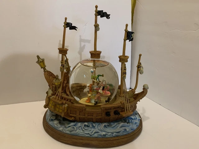 Disney Peter Pan Captain Hook Pirate Ship You Can Fly Musical Snow Globe