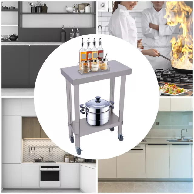 2-Tier Commercial Work Table Kitchen Work Food Prep Table Stainless Steel 300kg