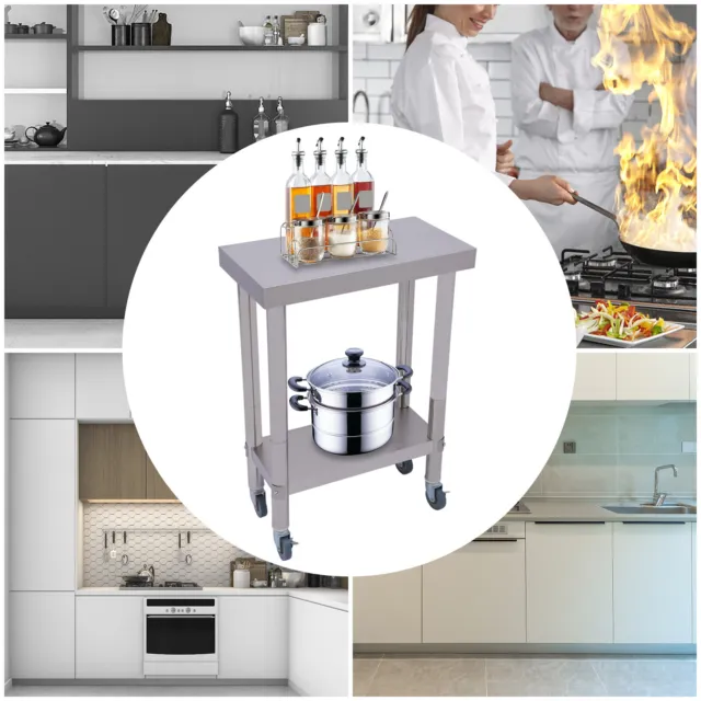 2-Tier Stainless Steel Commercial Work Table Kitchen Work Food Prep Table 300kg