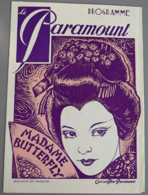 Ancien Programme PARAMOUNT de 1933 du film MADAME BUTTERFLY Syvia Sidney