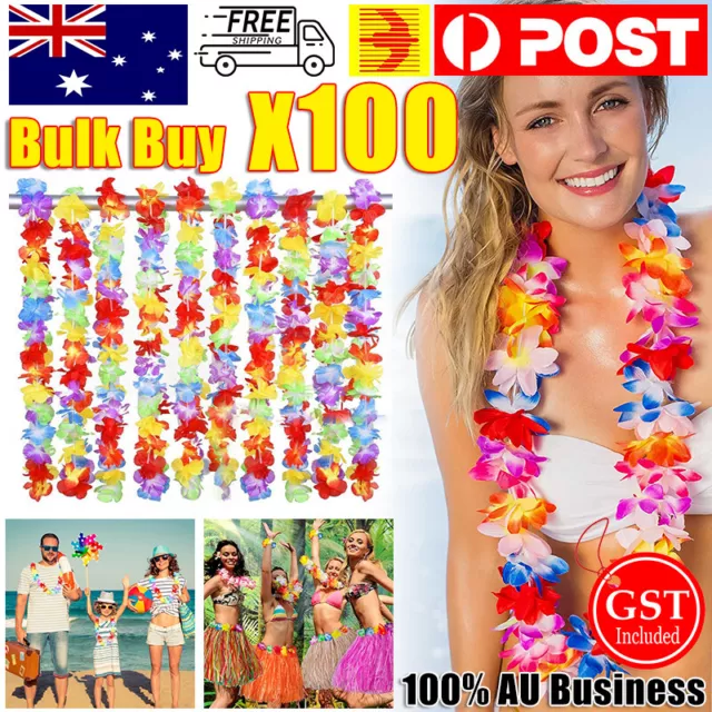 100x Hawaiian Tropical Beach Flower Lei Leis For Hula Costume Dress Party 105cm