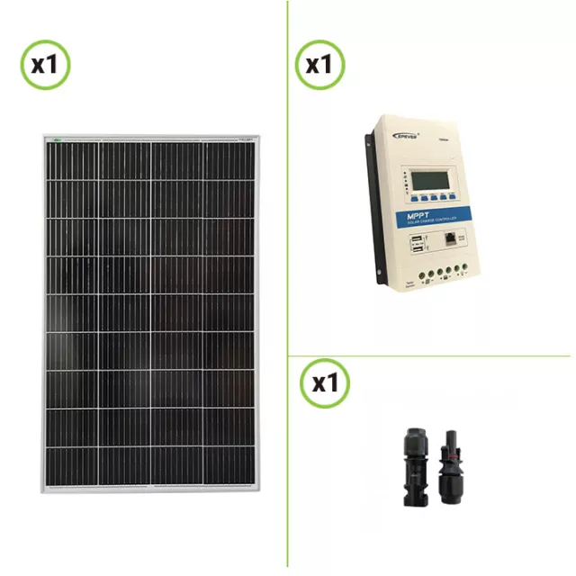 Kit Panneau solaire 150W 12V monocristallin Régulateur MPPT TRIRON2210N 20A