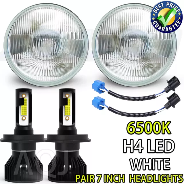 7 Inch LED Glass Headlight Round, ORIGINAL CLASSIC LOOK conversion Chrome pair