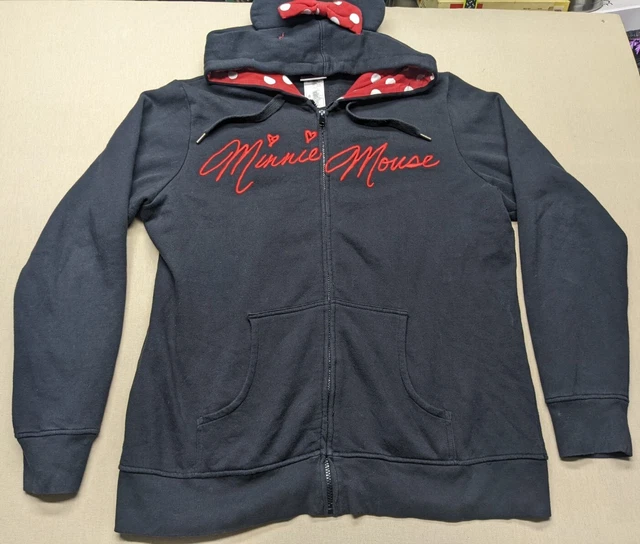 Disney Parks Minnie Mouse Full Zip Hoodie Jacket Women's Size XXL 2XL Bow Black
