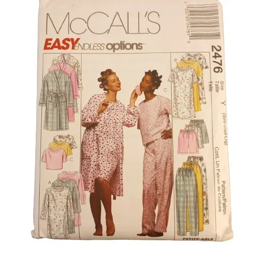 McCalls 2476 Pattern Misses' Robe Nightgown Top Pull-on Pants Shorts Sml-Lrg Cut