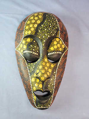 Tribal Mask Hand Carved & Painted Wood 12''  UNIQUE Vintage Art Wall Decor