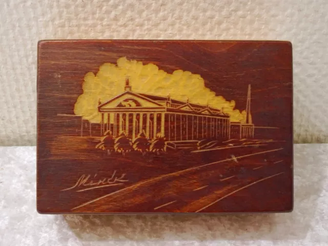 Minsk Madera Caja Grifón Caja Rusia Recuerdo Vintage Handgefertigt