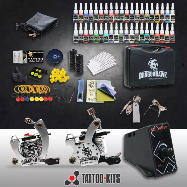 Professional Complete Tattoo Kit 2 Top Machine Gun 40 Color Ink 20 Needle