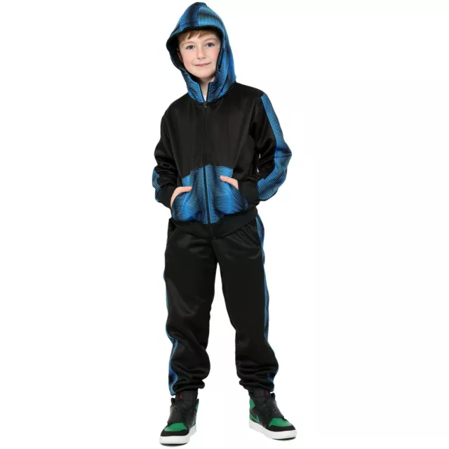 Bambine Ragazzi Blu Zebra Pannelli Maglia con Cappuccio & Fondo Pile Tuta