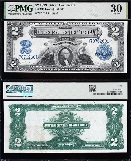 AWESOME Crisp Choice VF++ 1899 $2 AG/MECHANICS Silver Cert! PMG 30! FREE SHIP!