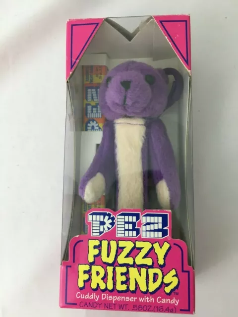 Pez Fuzzy Freinds Plush Purple Teddy Bear Candy Dispenser Mint in Box - Gilbert