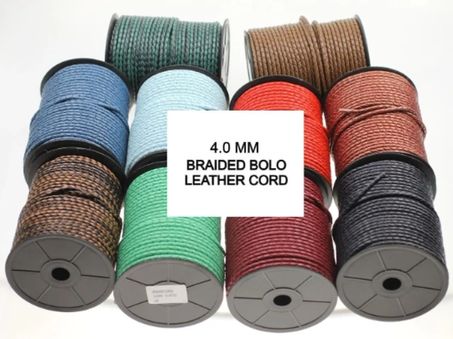 Cable redondo trenzado de cuero genuino de 4 mm - 1 metro/1,09 yardas