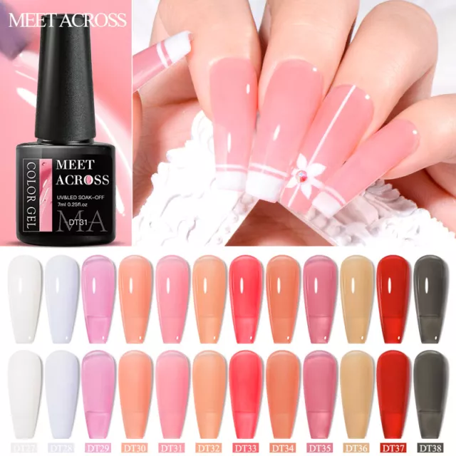 MEET ACROSS 7ML Jelly Nude Soak Off UV LED Gel Nail Polish Clear Varnish Tips