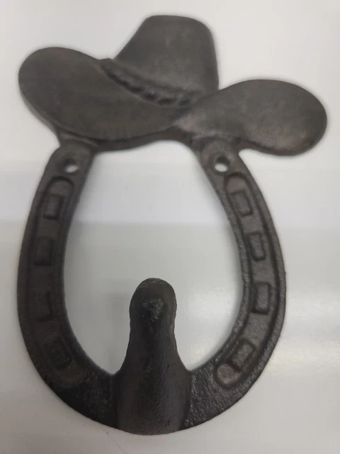 Coat Key Tack Hook Cast Iron Cowboy Hat Western Farmhouse Country Barn Decor