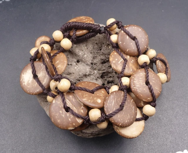Bracelet élastique En Perles De Noix De Coco Orange - Artisanat Bali - Unisexe - Neuf Avec étiquettes