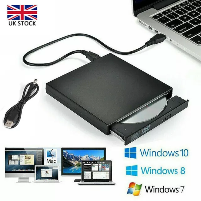 USB External DVD CD Hard Disc Burner Player Reader Optical Drive for PC Laptop