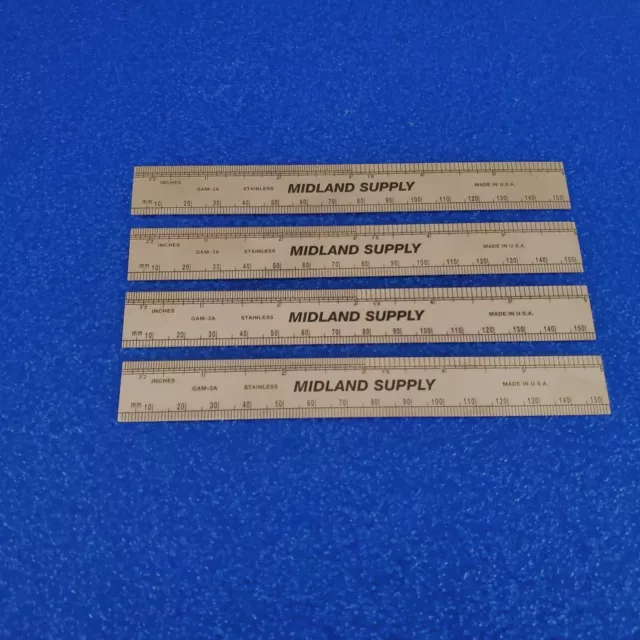(4) New Midland Supply 6" Stainless Steel Rulers Sae & Metric Gam-2A Made In Usa