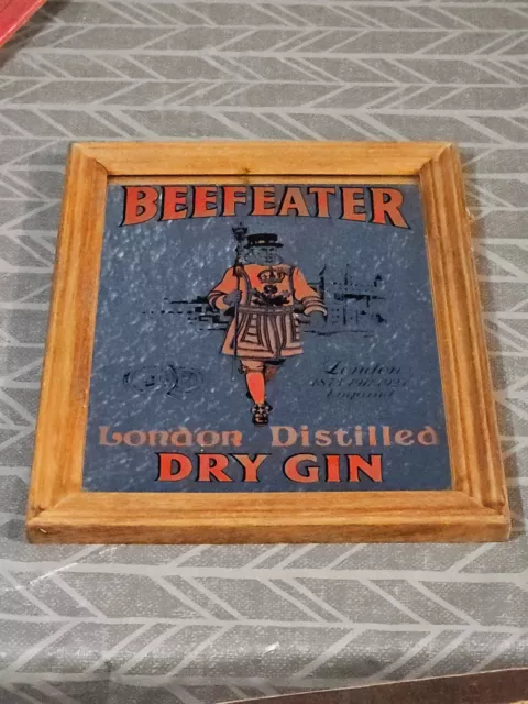 Vintage 1970’s Beefeater Dry Gin Framed Picture Mirror Bar Man Cave