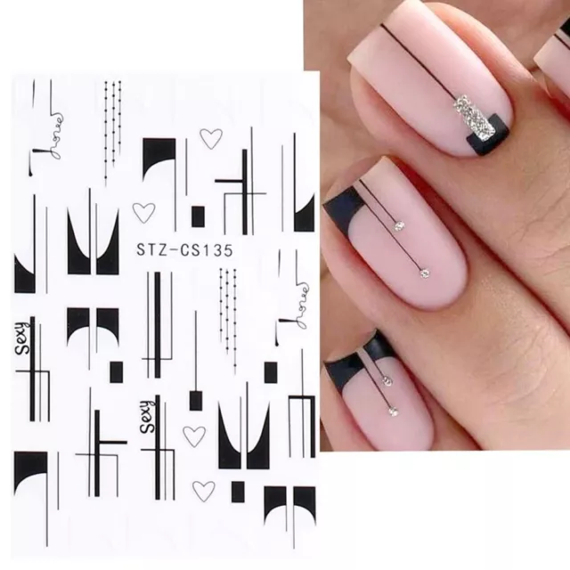 Nail Art Aufkleber Aufkleber Transfers abstrakte Linien französische Maniküre Herzen (CS135)