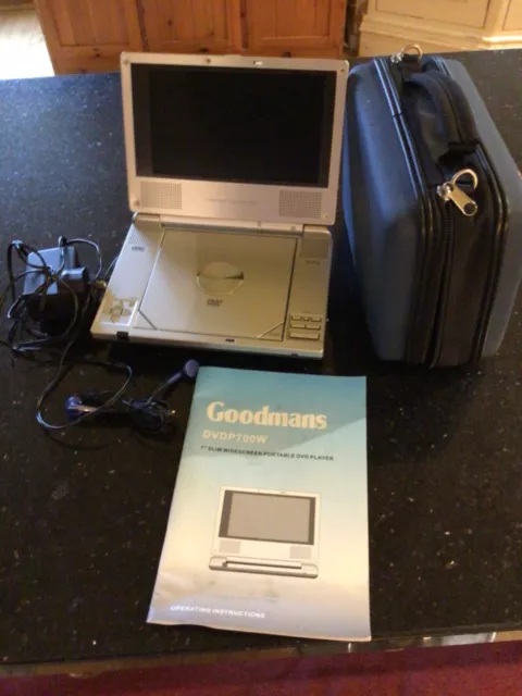 Goodmans portable DVD player, earphones & car/travel bag/holder, hardly used.