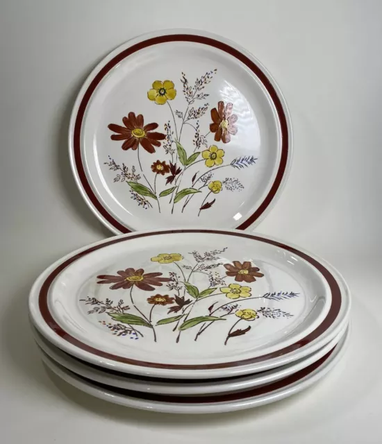 4 VTG Lunastone Dinner Plates Forest Flower 10.75" #1527 Korea Hand Painted 70’s