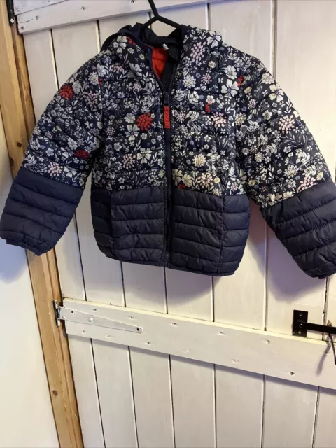 Joules Girls Red Blue Floral Puffer Jacket Hooded Coat Age 5 110cm