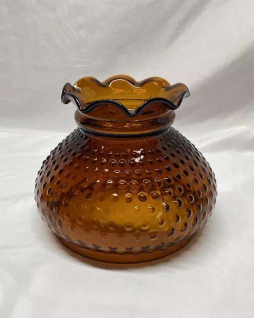 vintage amber hobnail 7" fitter oil lamp shade pole swag table lamp