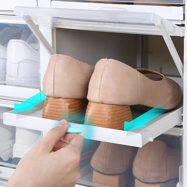 3 piezas organizador de zapatos apilable contenedor transparente caja de zapatillas gris