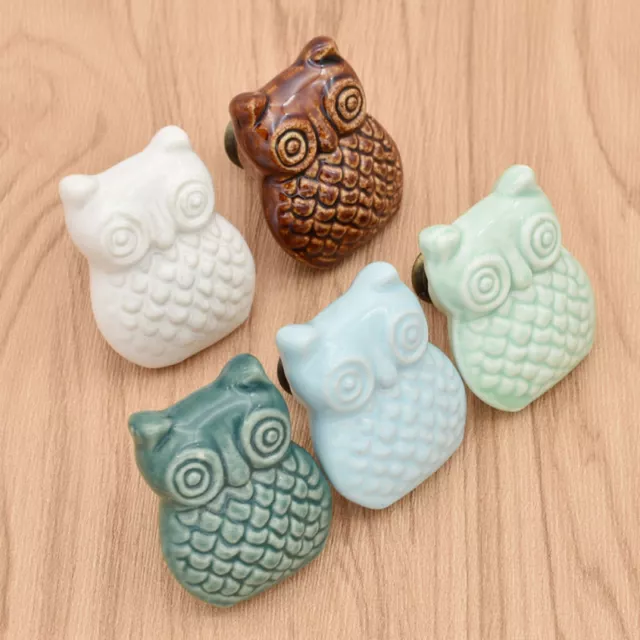 Cute Ceramic Owl Cabinet Knob Kitchen Cupboard Closet Drawer Pull Handle 1pc