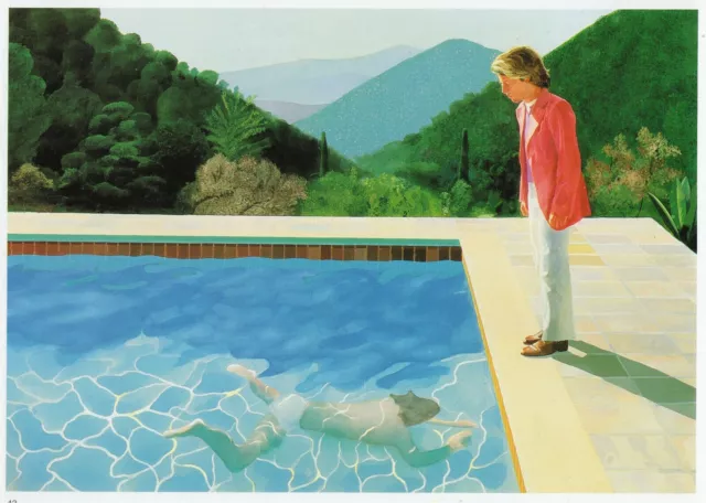 Portrait of Artist Pool with 2 Figures David Hockney print 11 x 14 mount SUPERB