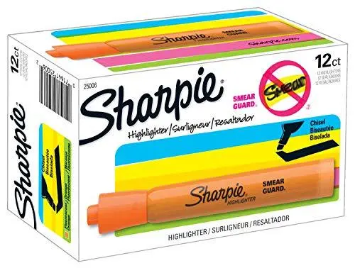 SHARPIE Tank Style Highlighters, Chisel Tip, Fluorescent Orange, Box of 12