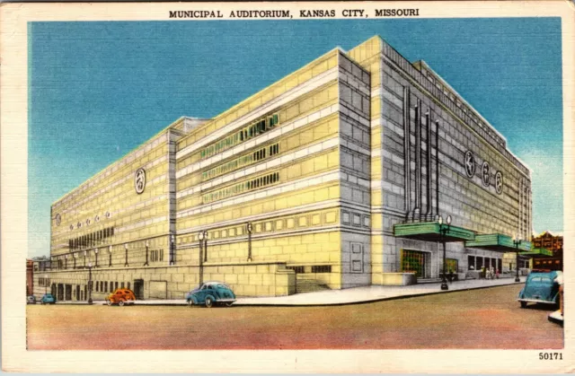 Vintage Postcard Municipal Auditorium Kansas City Missouri Old Cars