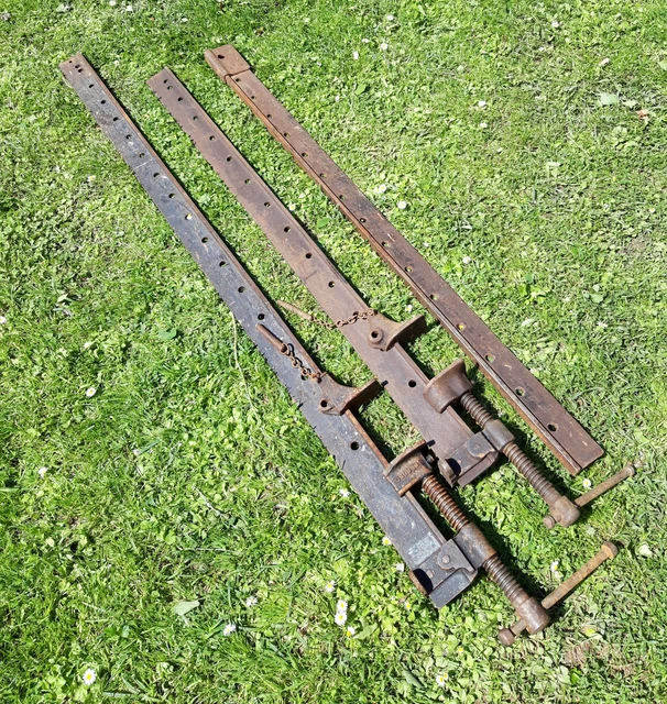 TWO LARGE VINTAGE heavy duty sash clamps with extension bar, one Record