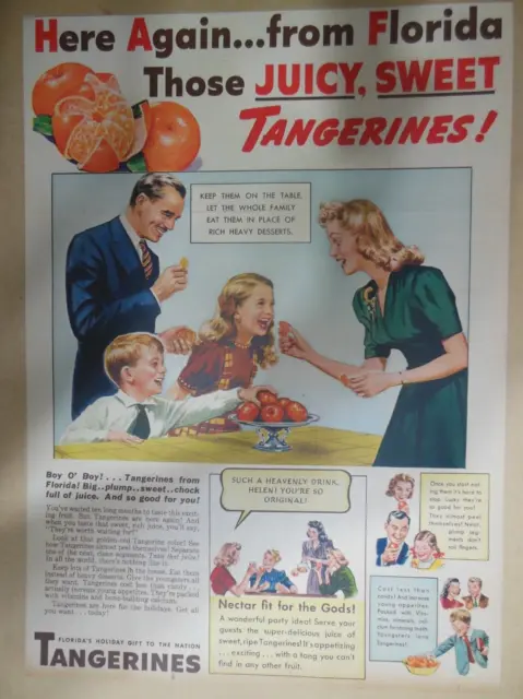 Florida Citrus Fruit Ad: Juicy Sweet Florida Tangerines 1930's Size 11 x 15 inch