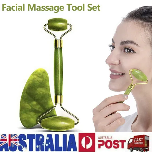 Natural Guasha Facial Jade Face Body Care Gua Sha Board Massager Tool Set AU