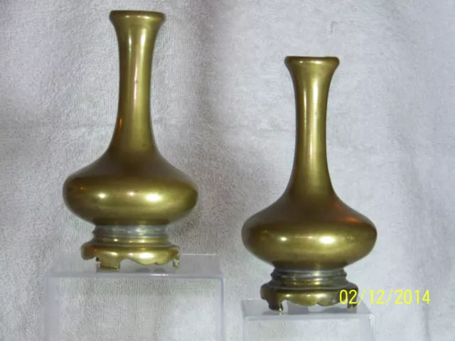 Chinese Ming Dy c16th/17th Bronze Pair of Vases w/Stands