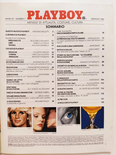 PLAYBOY ITALIA 1-1983 +Poster Marianne Gravatte-Linda Evans-Mussolini