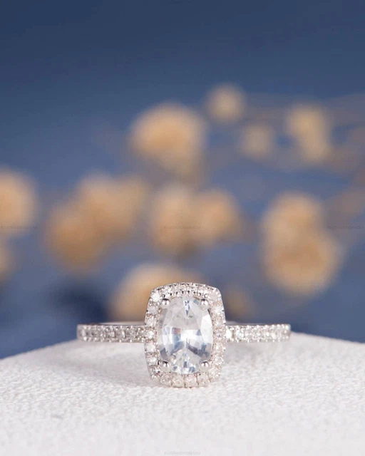 Sapphire Diamond Minimalist Victorian Engagement Ring 14k Gold Fine Jewelry