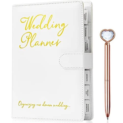 Wedding Planner Organizer with Heart Diamond Pen Set,PU Leather Binder