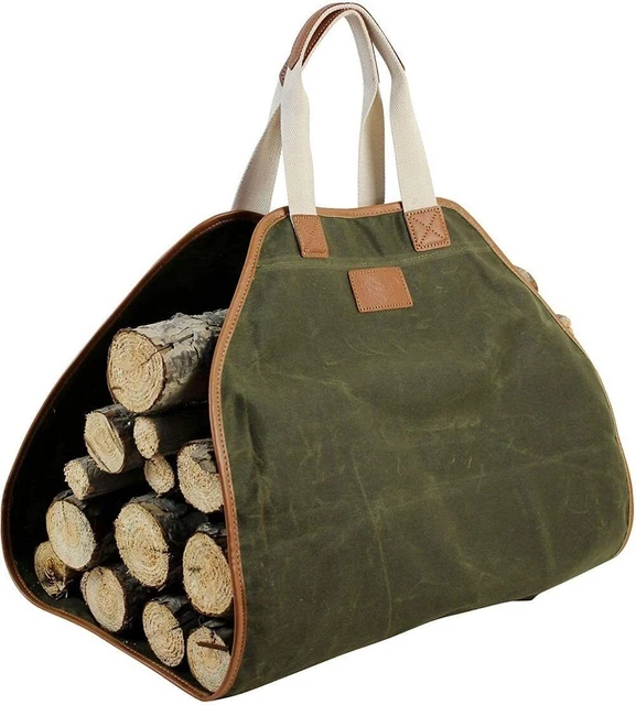 Canvas Log Carrier Bag,Waxed Durable Wood Tote,Fireplace Stove Accessories,Ex...