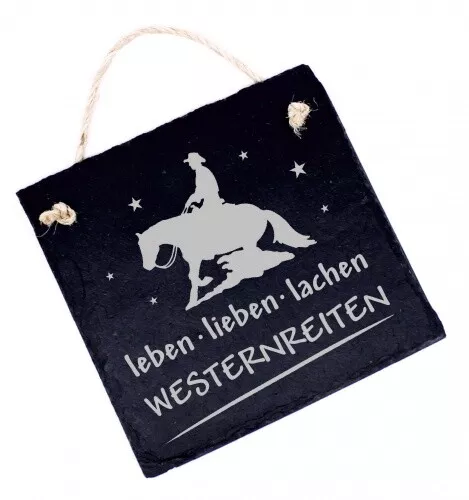 Westernreiten Schild Schiefer Türschild Gravur - Leben Lieben Lachen - Türdeko W