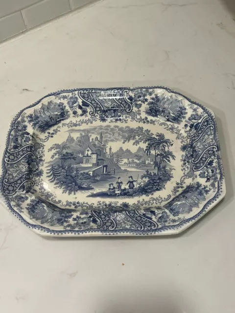 Antique Blue Transferware Burgess Leigh Platter 13” x10” Staffordshire Nonpareil