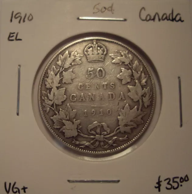 Canada Edward VII 1910 EL Silver Fifty Cents - VG+