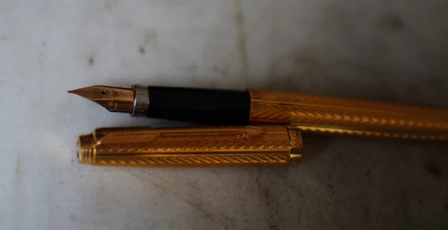 Stylo Plume Parker 75 Motif Chevrons Vermeil - Argent Couvert D'or - Modèle Rare Q139 - Occasion