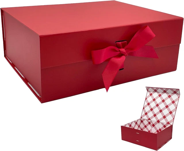 Red Large Gift Box 33.5x27x12.5 cm, Premium Present Box with Magnetic Lid and R Red Large Gift Box 33.5x27x12.5 cm, Premium Present Box with Magnetic Lid and R