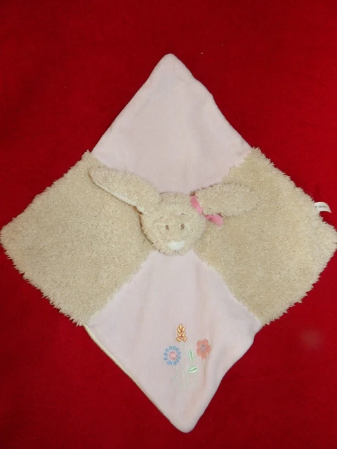 Doudou Plat Bengy Lapin Beige Rose Noeud Fleur Epi